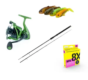 Fox Rage Parti Csukázó Pergető Szett - Fox Rage Warrior Heavy Pergető Bot + Okuma Ceymar TG-4000 + Sufix Fonott Zsinór + Savage Gear Gumihalak