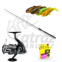 Parti Csukázó Pergető Szett - Daiwa Legalis Pergető Bot + Daiwa Crossfire Pergető Orsó 4000 + Sufix Fonott Zsinór + Savage Gear Gumihalak