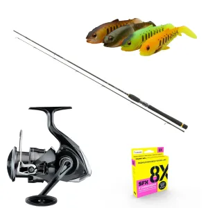 Parti Csukázó Pergető Szett - Daiwa Legalis Pergető Bot + Daiwa Crossfire Pergető Orsó 4000 + Sufix Fonott Zsinór + Savage Gear Gumihalak