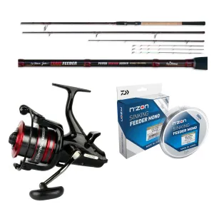 By Döme Team Feeder Horgász Szett - Nevis X-Control Feeder 6000 + Power Fighter Feeder Bot + Daiwa N´Zon Monofil Zsinór