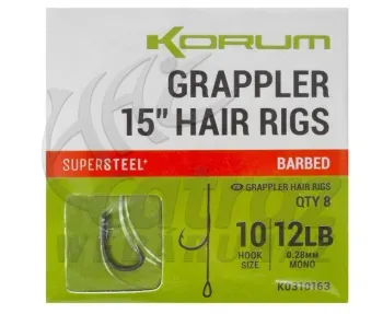 Korum Grappler 10 Barbed - Előkötött Horog 38cm