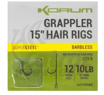 Korum Grappler 14 Barbless - Előkötött Szakállnélküli Horog 38cm