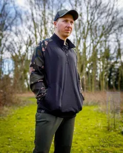 Fox Cipzáras Horgász Pulóver Méret: 3XL - Fox LW Black/Camo qtr ZiP