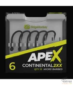 RidgeMonkey RM-Tec Ape-X Continental 2XX Horog Barbed Méret: 6 - RidgeMonkey Erősített Pontyozó Horog