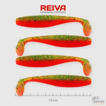 Reiva Flat Minnow Shad Sárga-Narancs Flitter Gumihal - Reiva Műcsali 10 cm 4 db/csomag