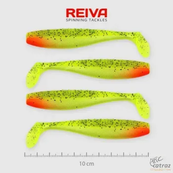 Reiva Flat Minnow Shad Zöld-Piros Fej Flitter Gumihal - Reiva Műcsali 10 cm 4 db/csomag