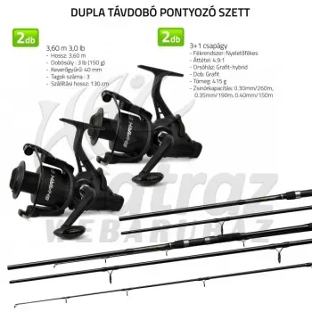 Nevis Dupla Távdobó Pontyozó Szett – 3,60m Bot & Winner Shark 5000