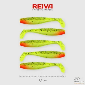 Reiva Flat Minnow Shad Zöld-Piros-Flitter Gumihal - Reiva Műcsali 7,5 cm 5 db/csomag