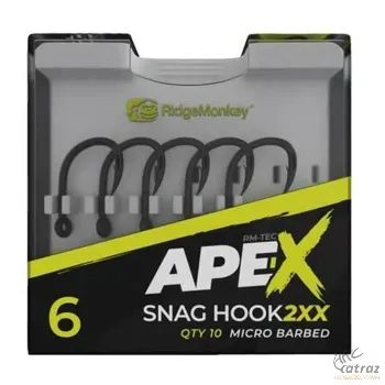 RidgeMonkey RM-Tec Ape-X Snag Hook 2XX Barbed Méret: 4 - RidgeMonkey Erősített Pontyozó Horog