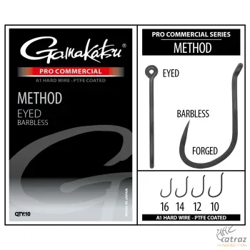 Gamakatsu Method A1 PTFE Barbless Méret: 10 - Gamakatsu Szakáll Nélküli Feeder Horog