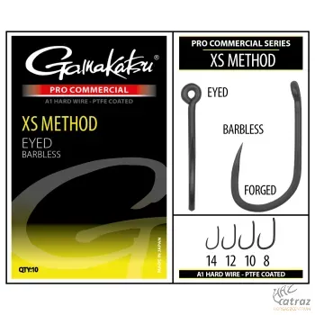 Gamakatsu XS Method A1 PTFE Barbless Méret: 10 - Gamakatsu Szakáll Nélküli Feeder Horog