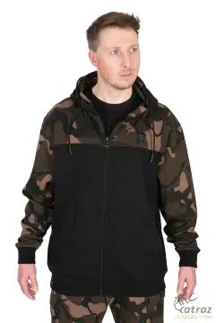 Fox Camo Kapucnis Pulóver Méret: 2XL - Fox LW Black/Camou Split Zip Hoody