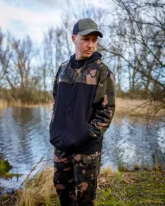 Fox Camo Kapucnis Pulóver Méret: 2XL - Fox LW Black/Camou Split Zip Hoody