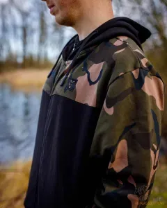 Fox Camo Kapucnis Pulóver Méret: 2XL - Fox LW Black/Camou Split Zip Hoody