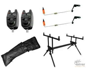 Carp Zoom Rod Pod Szett - Carp Zoom N3 Standard Rod Pod + Carp Academy Flash Elektromos Kapásjelző + Piros Swinger Kapásjelző