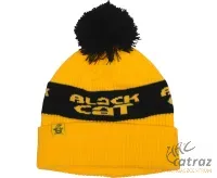 Black Cat Yellow Bobble Hat - Bojtos Téli Sapka