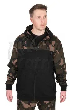Fox Camo Kapucnis Pulóver Méret: XL - Fox LW Black/Camou Split Zip Hoody