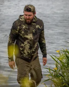 Korda Kapucnis Horgász Pulóver Méret: 2XL - Korda Zip Hoodie Dark Kamo