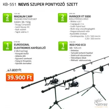 Szuper Pontyozó Szett - 2 db Horgászbot + 2 db Nyeletőfékes Orsó + Rodpod + 2 db Elektromos Kapásjelző