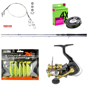Daiwa Csukázó Pergető Szett - Daiwa Orsó + Daiwa Bot + Sufix Fonott Zsinór + Reiva Wolfram Előke + Gumihalak