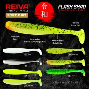 Reiva Flash Shad 10cm Sárga-Fekete-Ezüst Flitter Műcsali 4 db/csomag - Reiva Gumihal