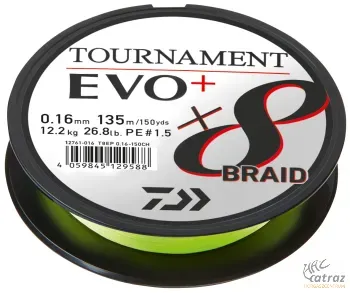 Daiwa Tournament 8 Braid Evo+ Fonott Zsinór - Chartreuse 135 méter 0,12 mm