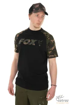 Fox Black/Camo Raglan T-Shirt Méret: XL - Fox Fekete/Terepmintás Horgász Póló