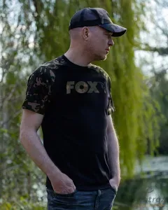 Fox Black/Camo Raglan T-Shirt Méret: XL - Fox Fekete/Terepmintás Horgász Póló