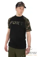 Fox Black/Camo Raglan T-Shirt Méret: M - Fox Fekete/Terepmintás Horgász Póló