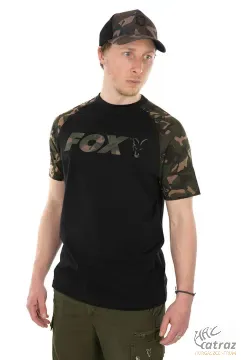 Fox Black/Camo Raglan T-Shirt Méret: M - Fox Fekete/Terepmintás Horgász Póló