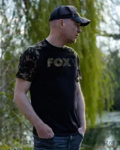 Fox Black/Camo Raglan T-Shirt Méret: 2XL - Fox Fekete/Terepmintás Horgász Póló