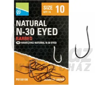 Preston Natural N-30 Eyed Hook – 10 – Füles Feeder Horog