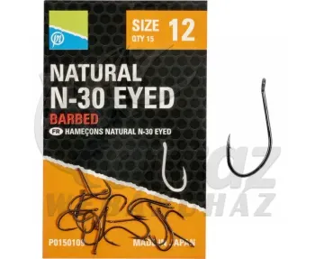 Preston Natural N-30 Eyed Hook – 12 – Füles Feeder Horog