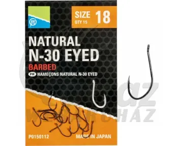 Preston Natural N-30 Eyed Hook – 18 – Füles Feeder Horog