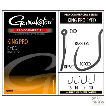 Gamakatsu King Pro Eyed A1 PTFE Barbless Méret: 14 - Gamakatsu Szakáll Nélküli Feeder Horog