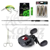 Reiva Casting Pergető Szett - Fox Rage Warrior Multiplikátor Orsó + Fox Rage Gumihalak + Daiwa Wobbler + Fonott Zsinór + Ércsipesz