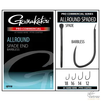 Gamakatsu Allround Spade End A1 PTFE Barbless Méret: 12 - Gamakatsu Szakáll Nélküli Lapkás Feeder Horog