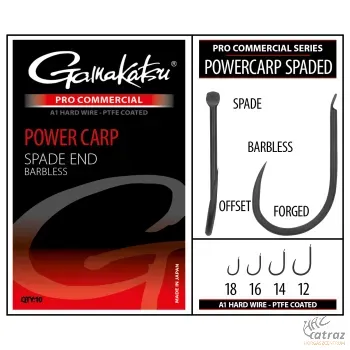 Gamakatsu Power Carp Spade End A1 PTFE Barbless Méret: 16 - Gamakatsu Szakáll Nélküli Lapkás Feeder Horog