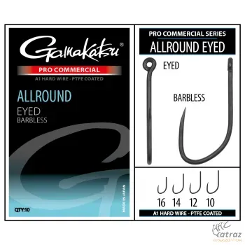 Gamakatsu Allround Eyed A1 PTFE Barbless Méret: 10 - Gamakatsu Szakáll Nélküli Feeder Horog