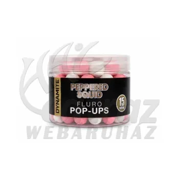 Dynamite Baits Peppered Squid Fluro Pop-Ups 15mm – Lebegő Bojli