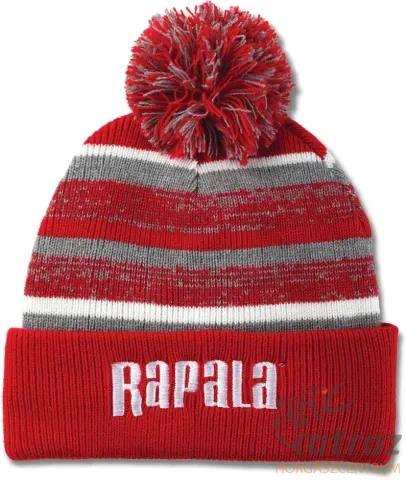 Rapala Pom Beanie Red White Logo - Rapala Bojtos Téli Horgász Sapka Piros