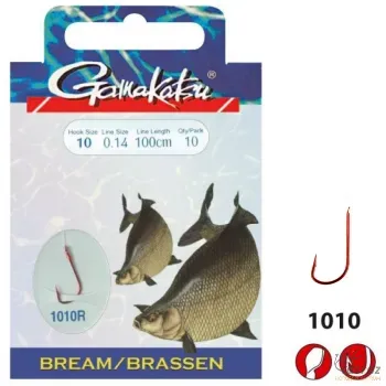 Gamakatsu 1010R Bream Előkötött Horog 0,14mm 100cm Méret: 10 - Gamakatsu Keszegező Előkötött Piros Horog