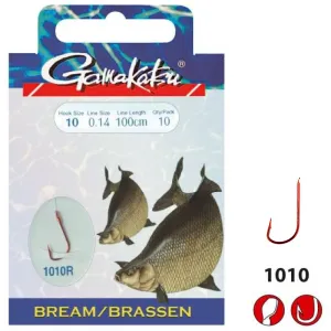 Gamakatsu 1010R Bream Előkötött Horog 0,12mm 100cm Méret: 16 - Gamakatsu Keszegező Előkötött Piros Horog