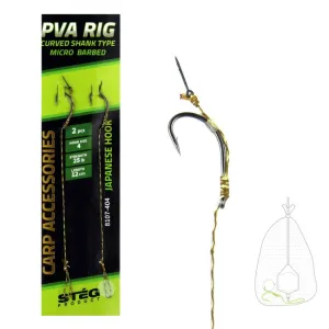 Stég Product Előkötött Curve Shank Horog Csalitüskével - Előkötött PVA Horog - Hossz: 12cm Méret: 6