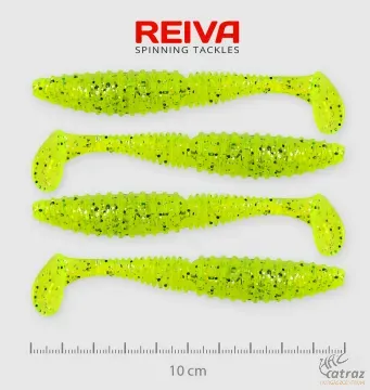 Reiva Zander Power Shad Gumihal 10cm 4 db/csomag - Neonzöld Flitter