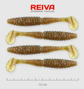 Reiva Zander Power Shad Gumihal 10cm 4 db/csomag - Barna Flitter