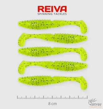 Reiva Zander Power Shad Gumihal 8cm 5 db/csomag - Neonzöld Flitter