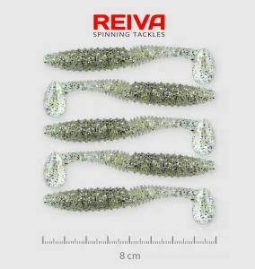 Reiva Zander Power Shad Gumihal 8cm 5 db/csomag - Ezüst Flitter