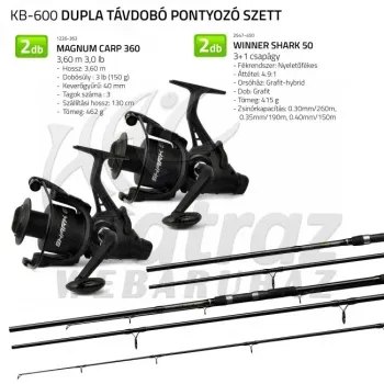Nevis Dupla Távdobó Pontyozó Szett – 3,60m Bot & Winner Shark 5000