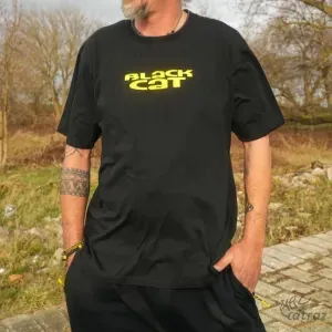 Black Cat Logo Black T-Shirt - Black Cat Fekete Póló